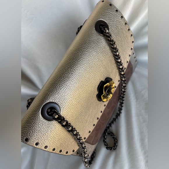 Coach Parker Mixed Media Studded Shoulder Bag 39679 Tea Rose Turnlock - Picture 15 of 16